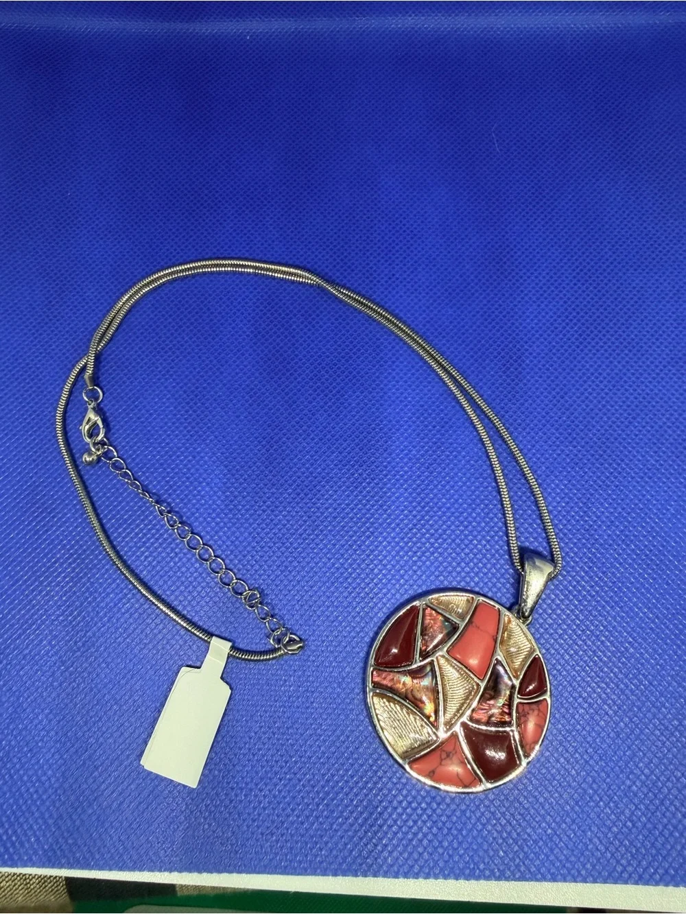 Red Mosaic Inlay Pendant Necklace